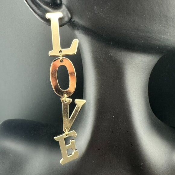 LOVE spell out word letter Gold tone Earrings - Picture 2 of 4